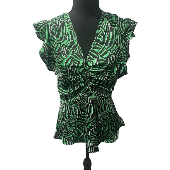 NWT! Michael Kors Zebra V-Neck Flounce Blouse - Size Medium - Picture 6 of 11